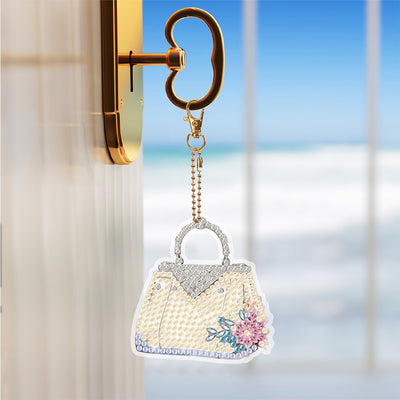 6Pcs Women's Bags Acrylic Double Side Keychain Diamond Painting