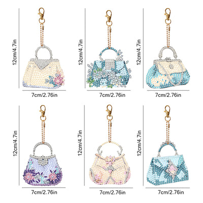 6Pcs Women's Bags Acrylic Double Side Keychain Diamond Painting