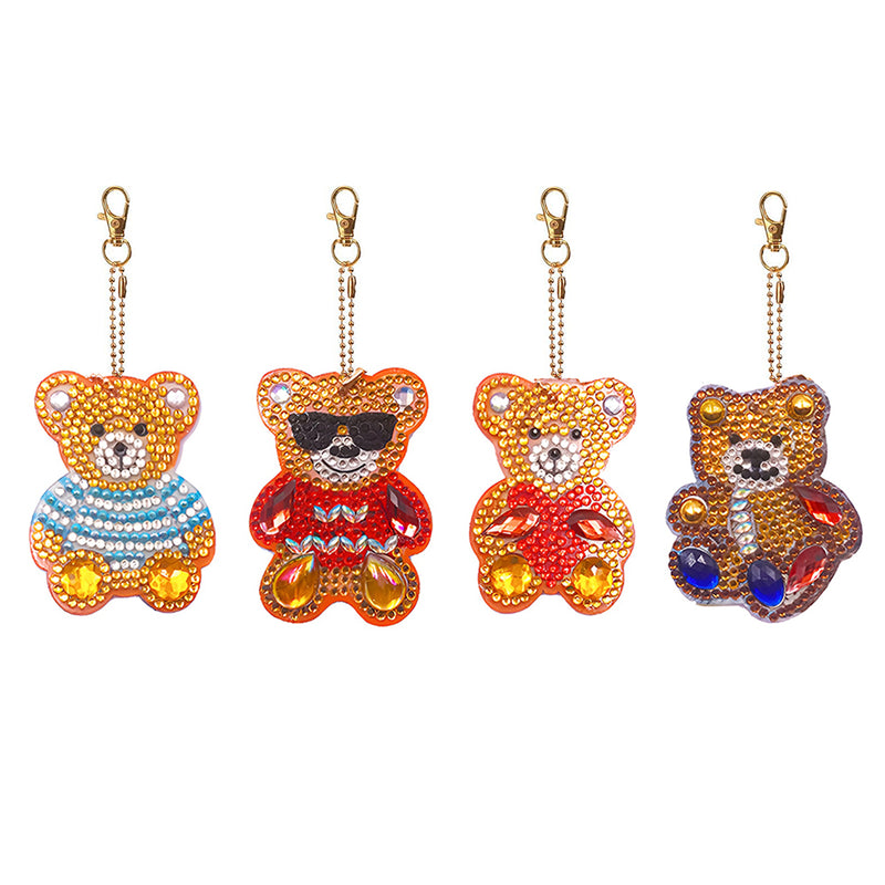 4Pcs Cool Bears Acrylic Double Side Keychain Diamond Painting