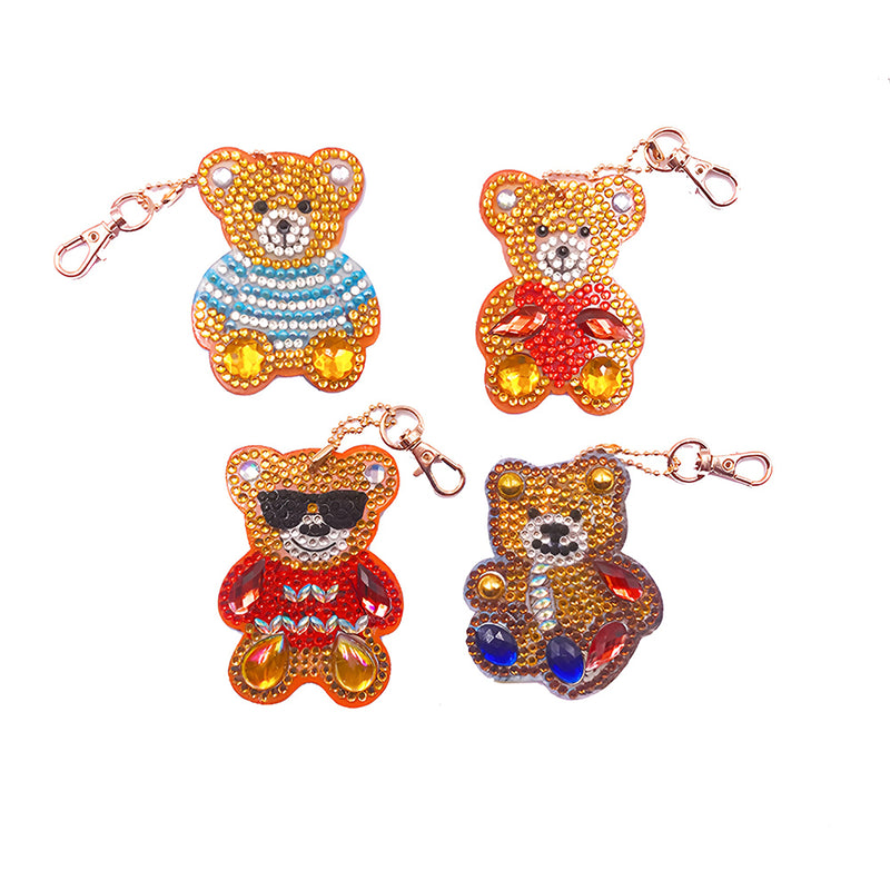 4Pcs Cool Bears Acrylic Double Side Keychain Diamond Painting