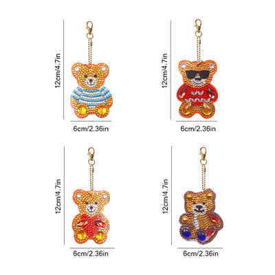 4Pcs Cool Bears Acrylic Double Side Keychain Diamond Painting