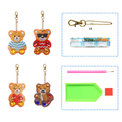 4Pcs Cool Bears Acrylic Double Side Keychain Diamond Painting