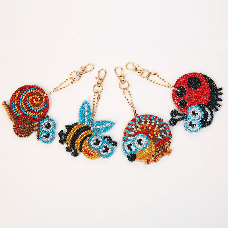 4Pcs Cute Insect Acrylic Double Side Keychain Diamond Painting