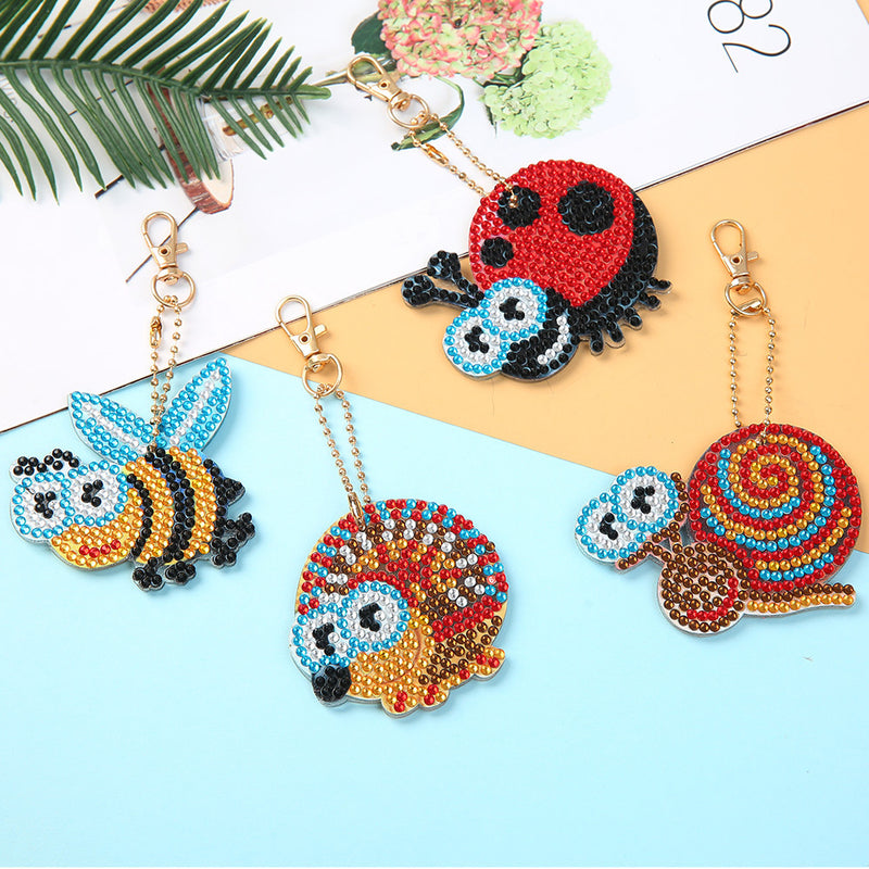 4Pcs Cute Insect Acrylic Double Side Keychain Diamond Painting