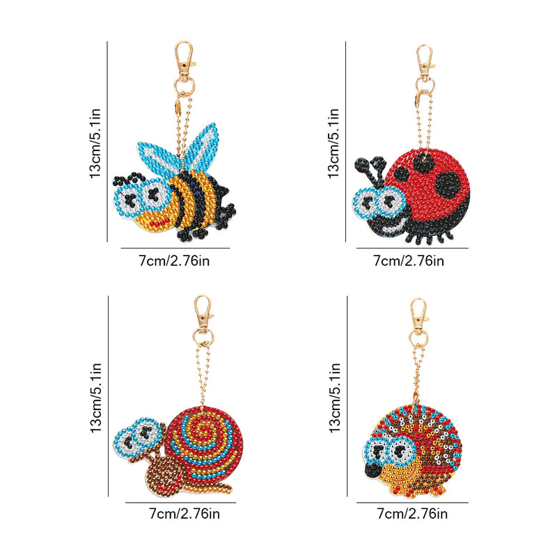 4Pcs Cute Insect Acrylic Double Side Keychain Diamond Painting