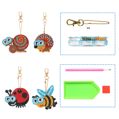 4Pcs Cute Insect Acrylic Double Side Keychain Diamond Painting