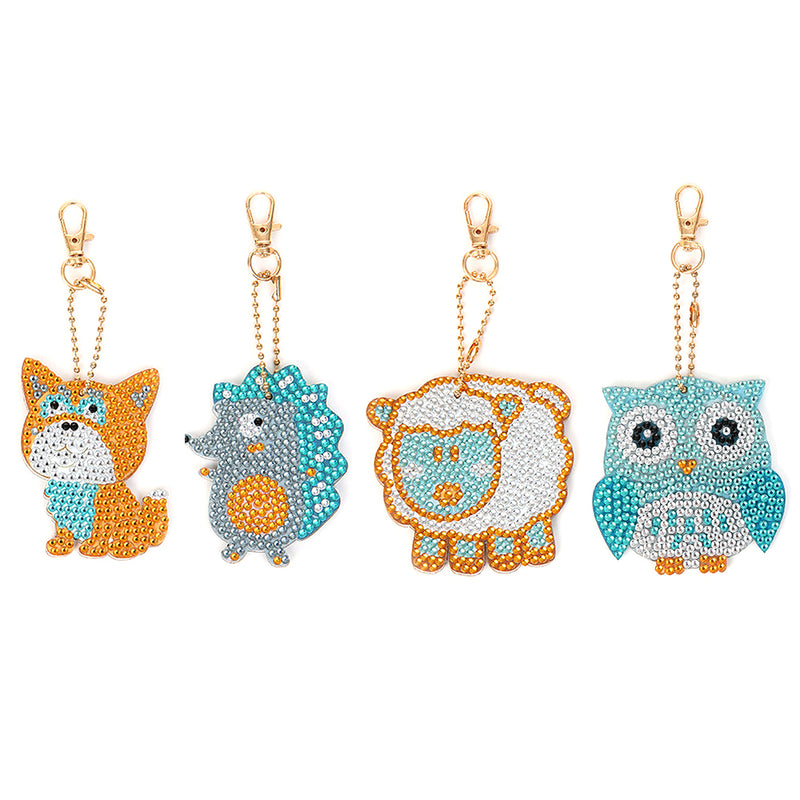 4Pcs Cute Baby Animals Acrylic Double Side Keychain Diamond Painting