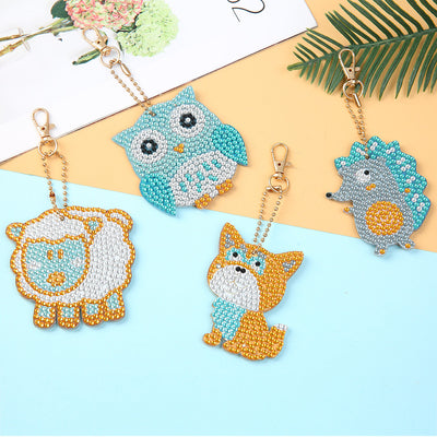 4Pcs Cute Baby Animals Acrylic Double Side Keychain Diamond Painting