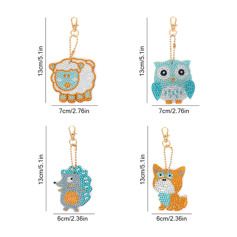 4Pcs Cute Baby Animals Acrylic Double Side Keychain Diamond Painting