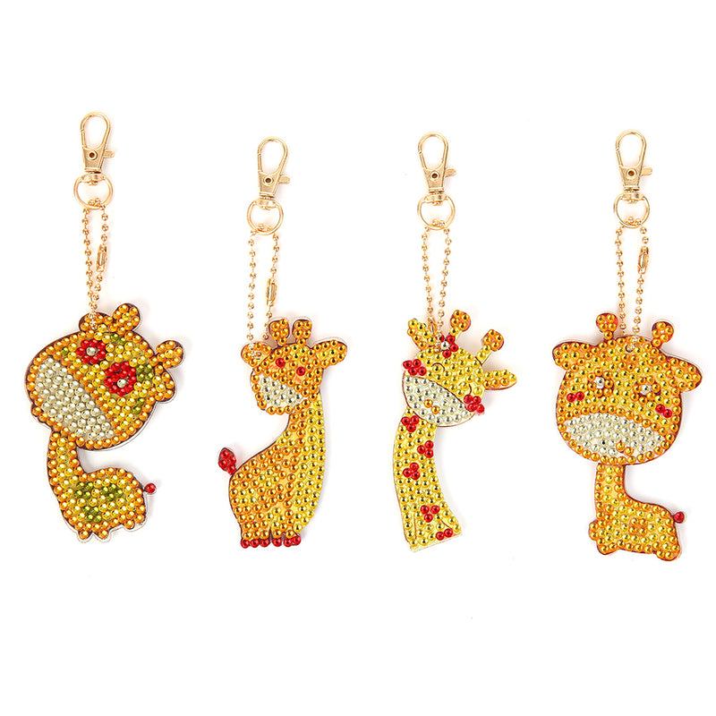 4Pcs Cute Baby Giraffe Acrylic Double Side Keychain Diamond Painting