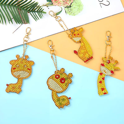 4Pcs Cute Baby Giraffe Acrylic Double Side Keychain Diamond Painting