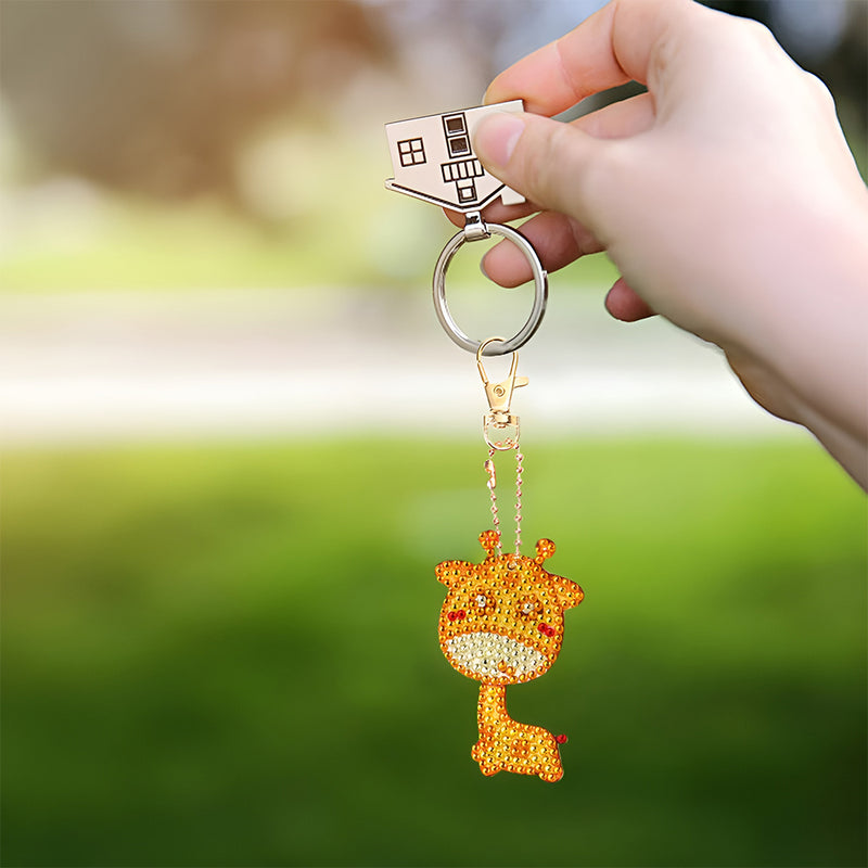 4Pcs Cute Baby Giraffe Acrylic Double Side Keychain Diamond Painting