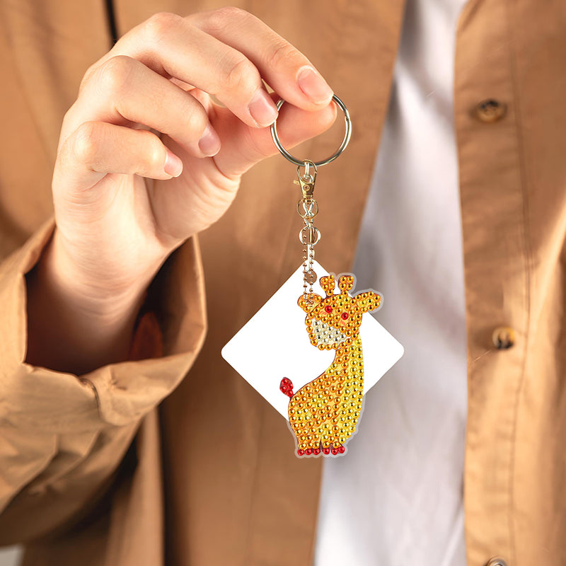 4Pcs Cute Baby Giraffe Acrylic Double Side Keychain Diamond Painting