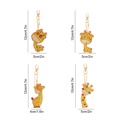 4Pcs Cute Baby Giraffe Acrylic Double Side Keychain Diamond Painting