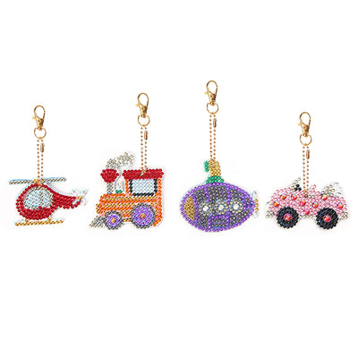 4Pcs Traffic Vehicles Acrylic Double Side Keychain Diamond Painting