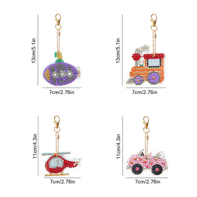 4Pcs Traffic Vehicles Acrylic Double Side Keychain Diamond Painting