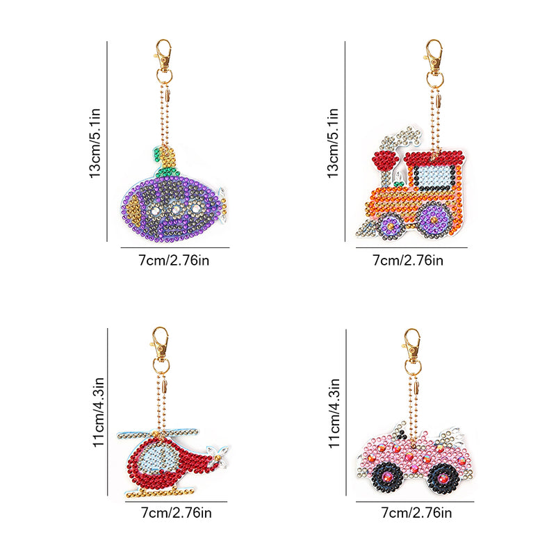 4Pcs Traffic Vehicles Acrylic Double Side Keychain Diamond Painting