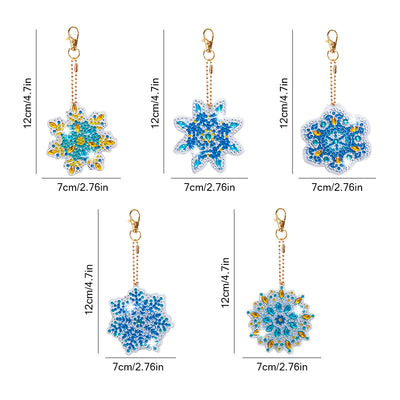 5Pcs Blue Snowflake Mandala Acrylic Double Side Keychain Diamond Painting