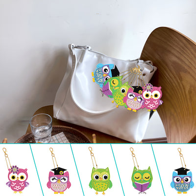 5Pcs Colorful Cute Owls Acrylic Double Side Keychain Diamond Painting