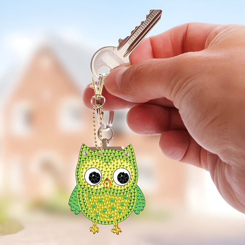 5Pcs Colorful Cute Owls Acrylic Double Side Keychain Diamond Painting