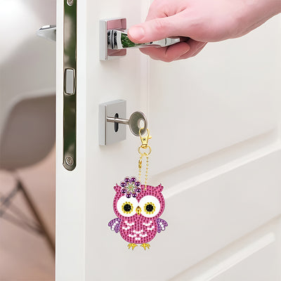 5Pcs Colorful Cute Owls Acrylic Double Side Keychain Diamond Painting