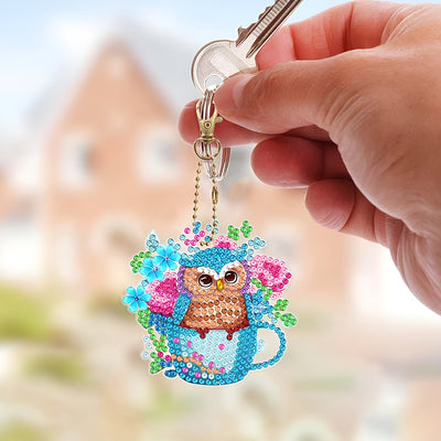 6Pcs Sweet Owl Couple Acrylic Double Side Keychain Diamond Painting