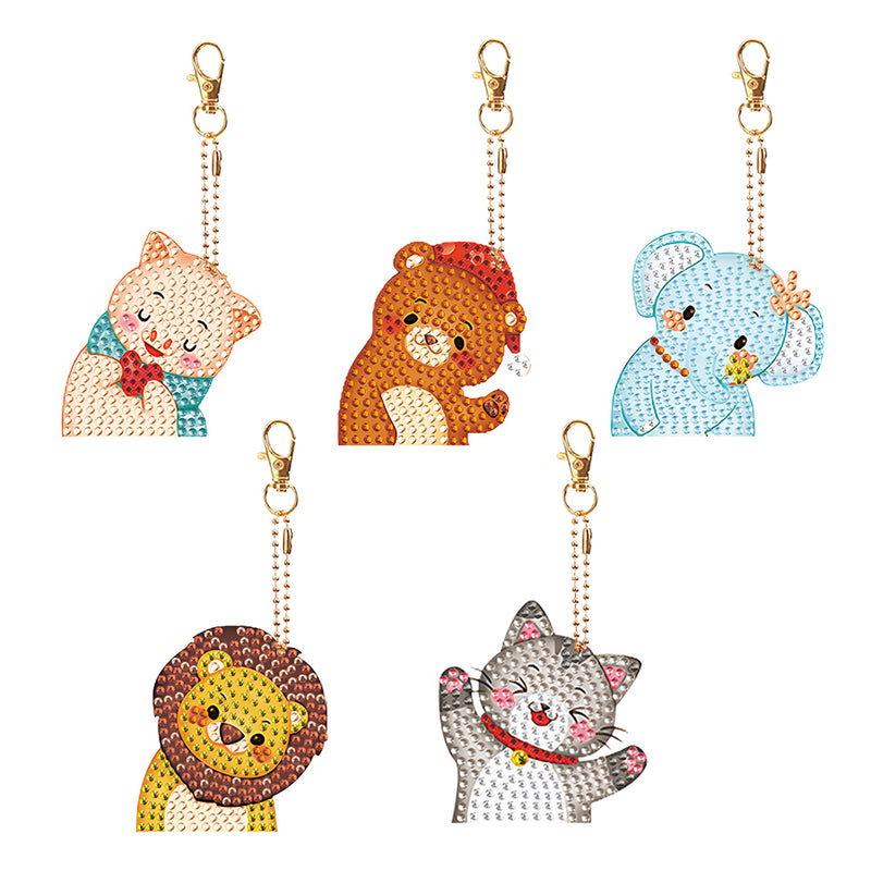 5Pcs Funny Baby Animals Acrylic Double Side Keychain Diamond Painting