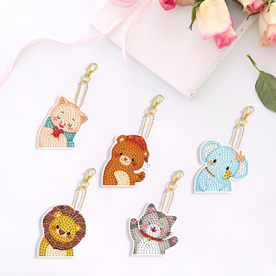 5Pcs Funny Baby Animals Acrylic Double Side Keychain Diamond Painting