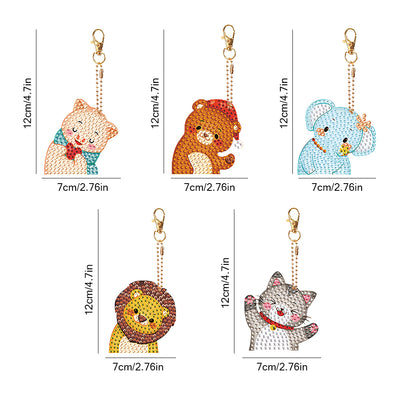 5Pcs Funny Baby Animals Acrylic Double Side Keychain Diamond Painting