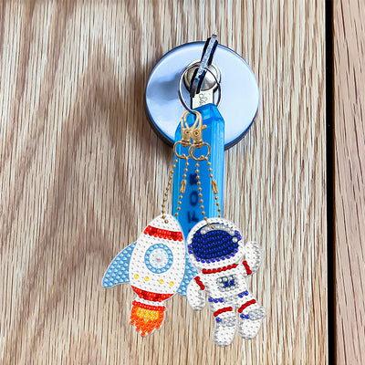 5Pcs Astronaut and Space Rocket Acrylic Double Side Keychain Diamond Painting