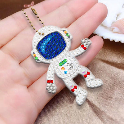 5Pcs Astronaut and Space Rocket Acrylic Double Side Keychain Diamond Painting