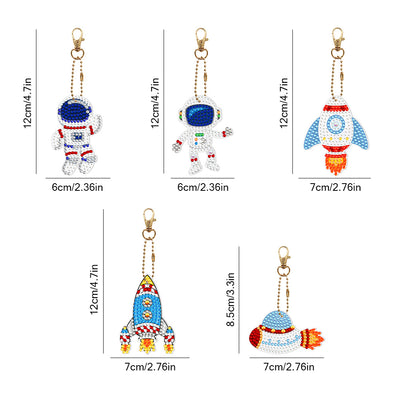 5Pcs Astronaut and Space Rocket Acrylic Double Side Keychain Diamond Painting