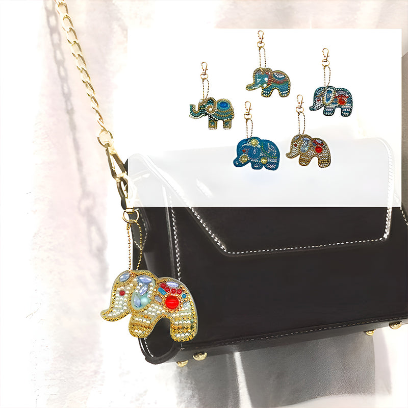 5Pcs Colorful and Gorgeous Elephant Acrylic Double Side Keychain Diamond Painting