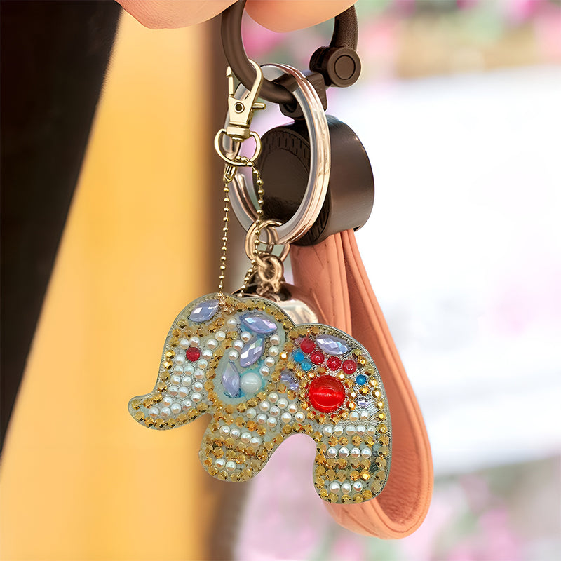 5Pcs Colorful and Gorgeous Elephant Acrylic Double Side Keychain Diamond Painting