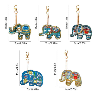 5Pcs Colorful and Gorgeous Elephant Acrylic Double Side Keychain Diamond Painting