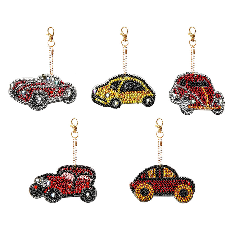 5Pcs Colorful Cars Acrylic Double Side Keychain Diamond Painting