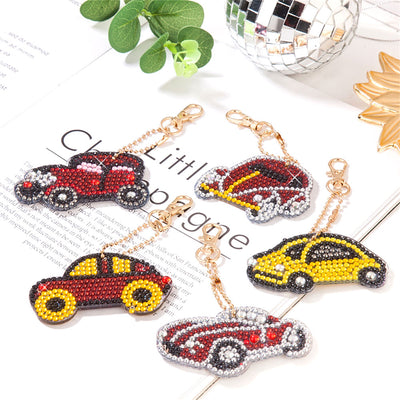 5Pcs Colorful Cars Acrylic Double Side Keychain Diamond Painting