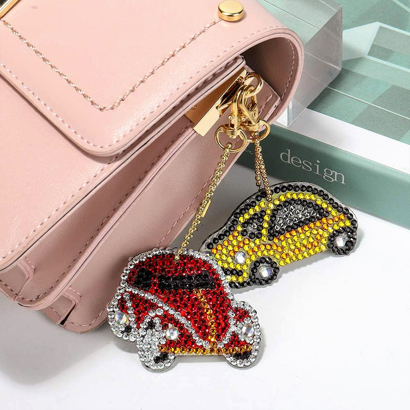 5Pcs Colorful Cars Acrylic Double Side Keychain Diamond Painting