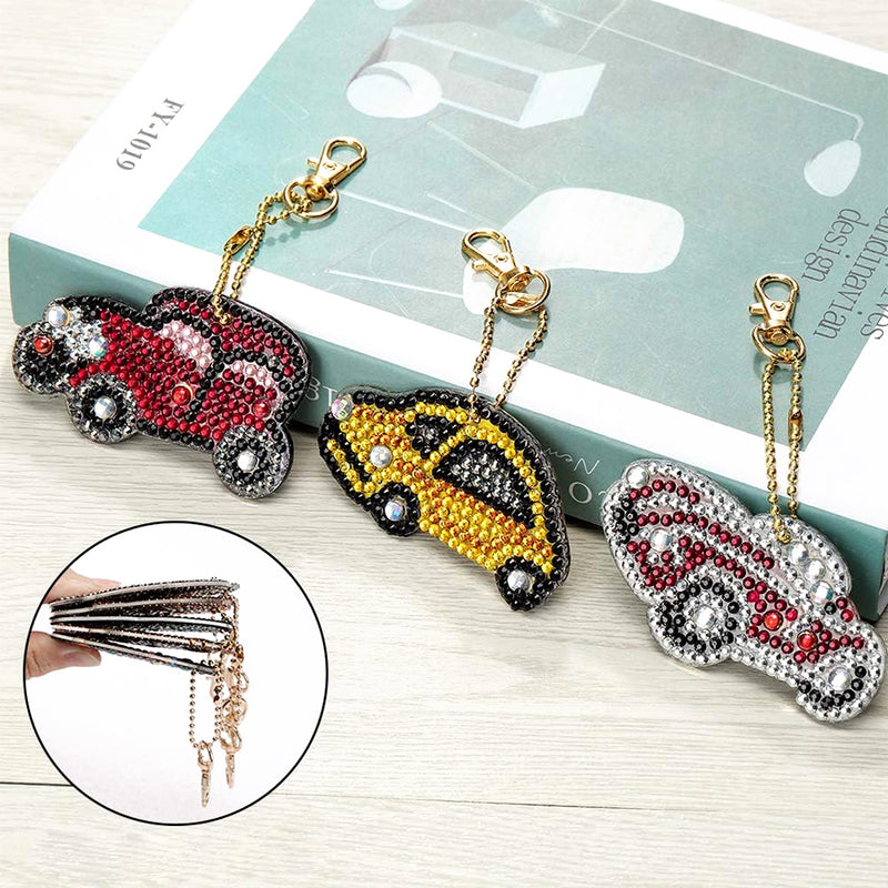 5Pcs Colorful Cars Acrylic Double Side Keychain Diamond Painting