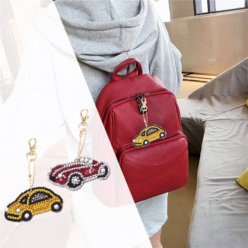 5Pcs Colorful Cars Acrylic Double Side Keychain Diamond Painting