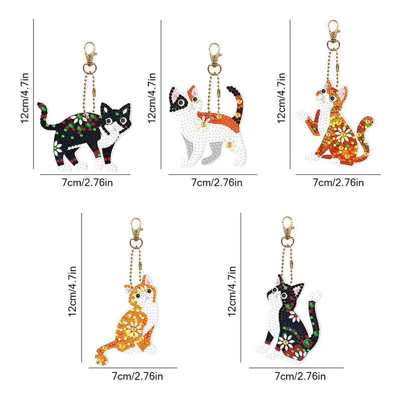 5Pcs Flower Cats Acrylic Double Side Keychain Diamond Painting