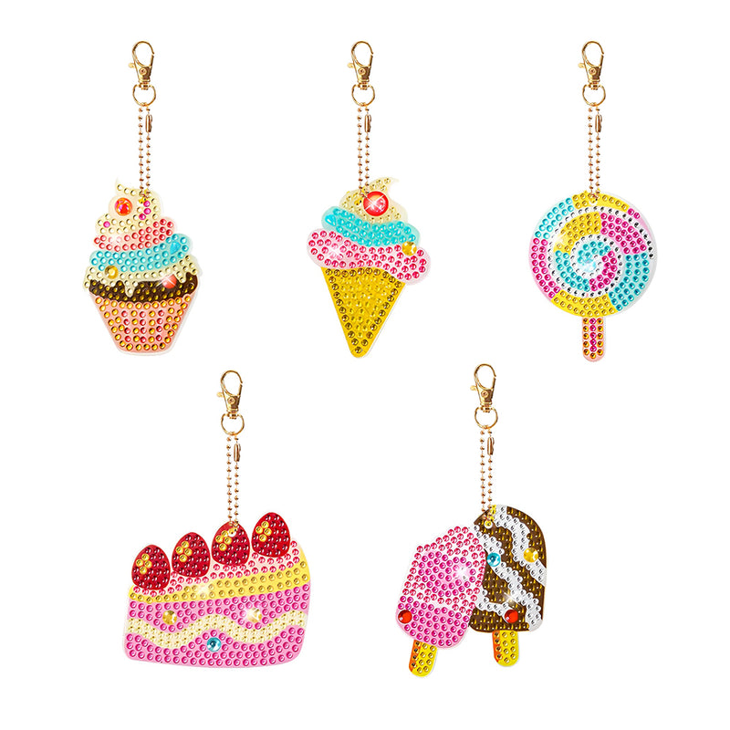 5Pcs Ice Cream and Cake Acrylic Double Side Keychain Diamond Painting