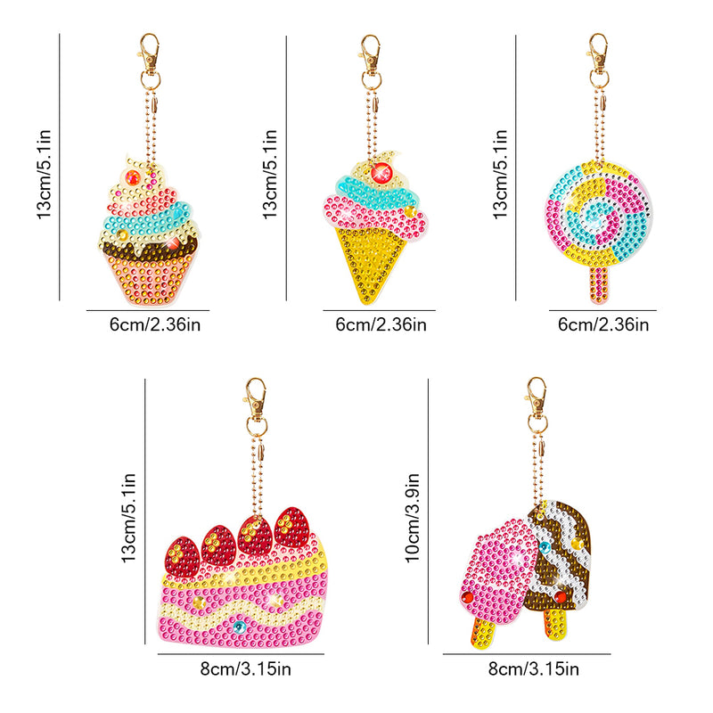 5Pcs Ice Cream and Cake Acrylic Double Side Keychain Diamond Painting