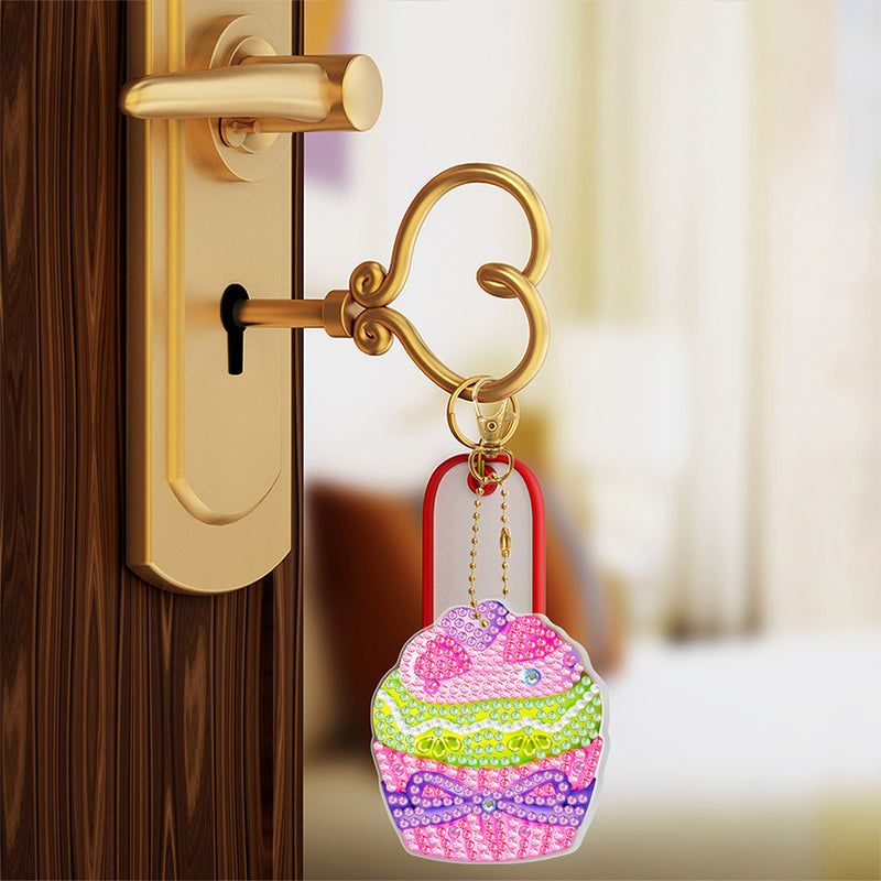 2Pcs Yummy Cupcakes Acrylic Double Side Keychain Diamond Painting