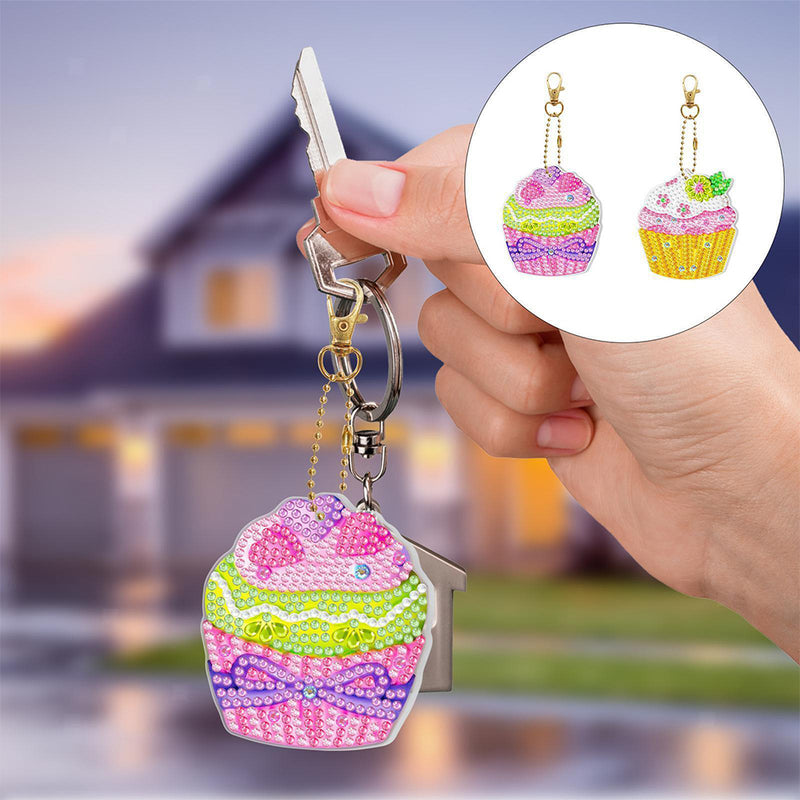 2Pcs Yummy Cupcakes Acrylic Double Side Keychain Diamond Painting