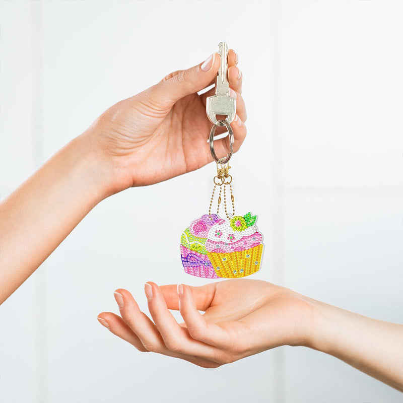 2Pcs Yummy Cupcakes Acrylic Double Side Keychain Diamond Painting