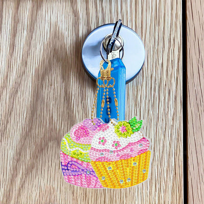 2Pcs Yummy Cupcakes Acrylic Double Side Keychain Diamond Painting