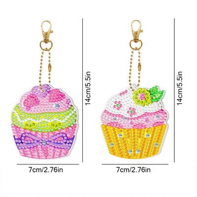 2Pcs Yummy Cupcakes Acrylic Double Side Keychain Diamond Painting