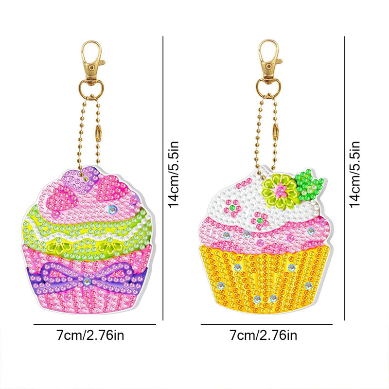 2Pcs Yummy Cupcakes Acrylic Double Side Keychain Diamond Painting