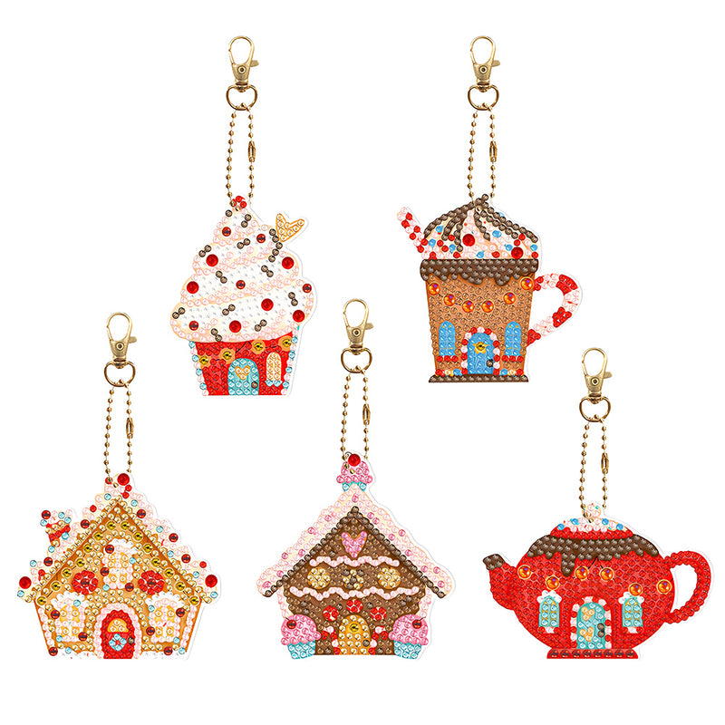 5Pcs Ice Cream and Castle Acrylic Double Side Keychain Diamond Painting